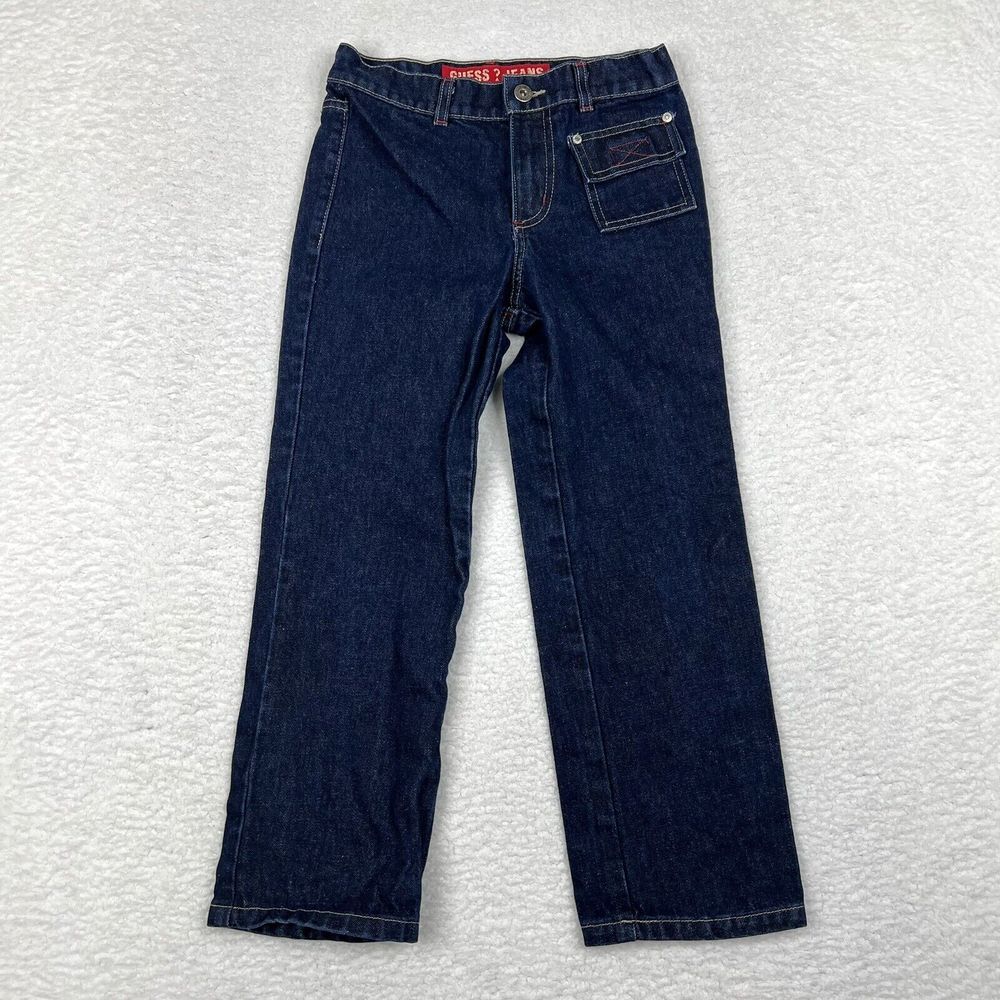 Vintage Guess Jeans Kids 10 Dark Blue Flap Pocket Straight‎ Denim Y2K Made USA